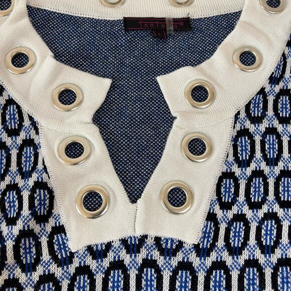 Fontana Geometric Sweater Dress Tunic Silver Eyelet Ring Fitted Size L Office - Picture 3 of 9